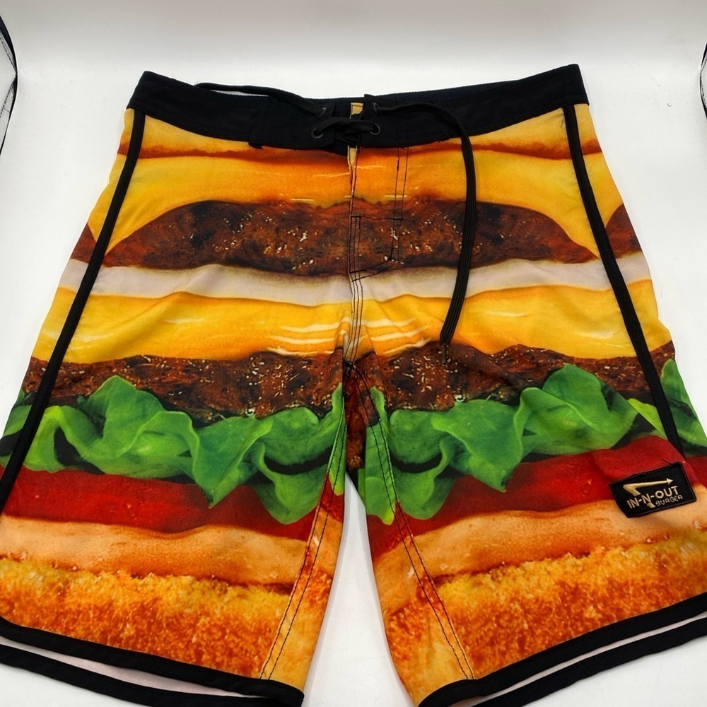 In-N-Out Burger Shorts Mens Multicolor Board Shorts Swim Trunks Burger Print 28
